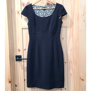 Tahari Arthur S Levine Black Pencil Dress Animal Print Contrast Career Size 6